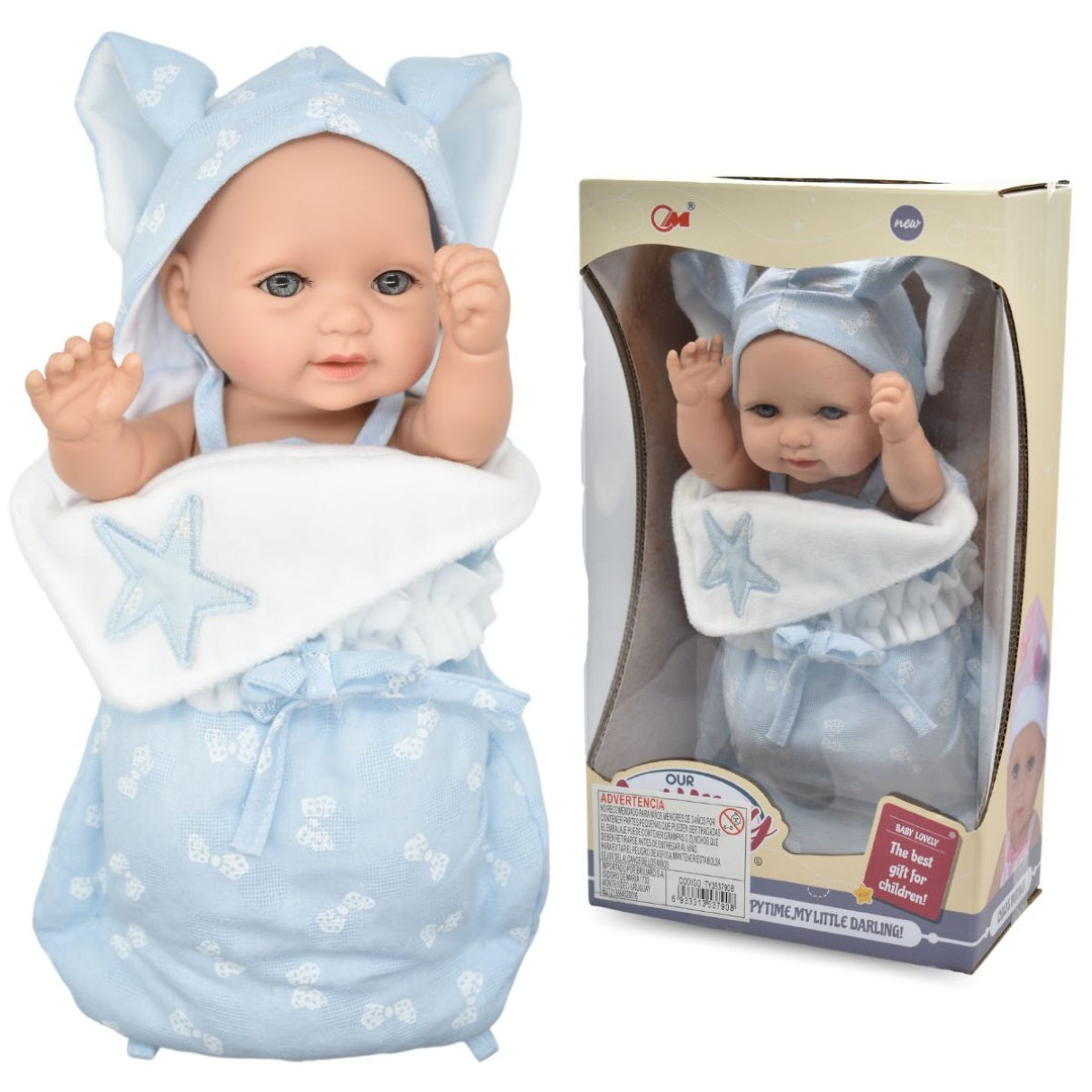 Muñeco Bebé Recién Nacido - 25 cm, Color Celeste